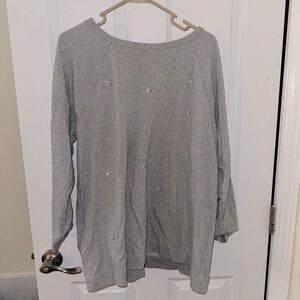 LOFT Vintage Gray Embellished Sweatshirt